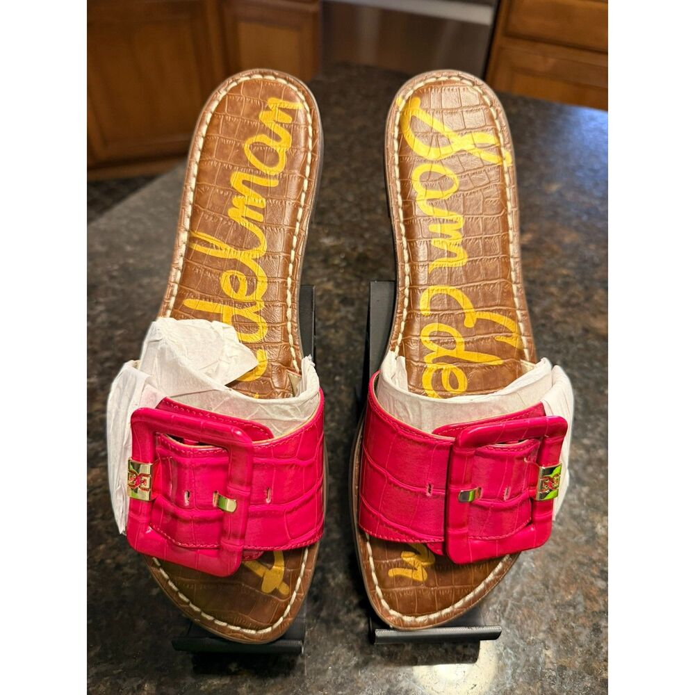 Sam Edelman Granada Pink Croc Embossed Slide Sandals Women's 10.5M - Brand New!